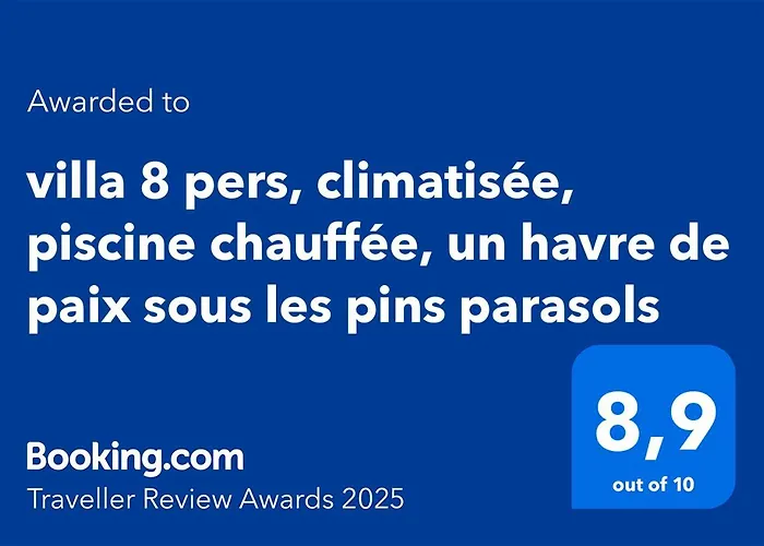 villa 8 pers, climatisée, piscine chauffée, un havre de paix sous les pins parasols